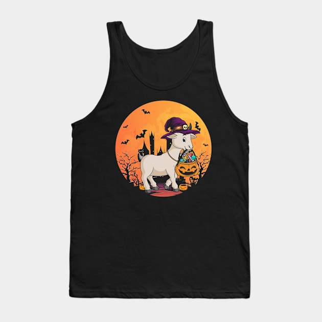 Halloween Goat With Witch Hat Pumpkin Candy Bucket Tank Top by Antoniusvermeu